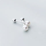 925 Silver Pearl Bead Stud Earrings Women Fine Jewelry Party Minimalist
