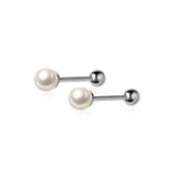 925 Silver Pearl Bead Stud Earrings Women Fine Jewelry Party Minimalist