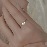 925 Silver Pearl V Adjustable Ring Classic Fine Jewelry