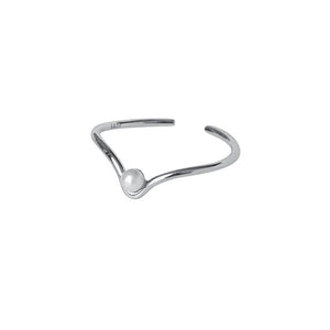 925 Silver Pearl V Adjustable Ring Classic Fine Jewelry