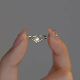 925 Silver Pearl V Adjustable Ring Classic Fine Jewelry