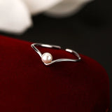 925 Silver Pearl V Adjustable Ring Classic Fine Jewelry