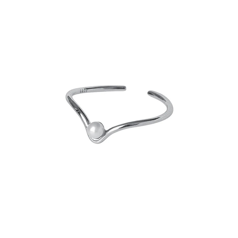 925 Silver Pearl V Adjustable Ring Classic Fine Jewelry