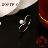 925 Silver Pearl V Adjustable Ring Classic Fine Jewelry