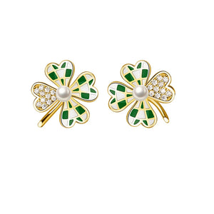 925 Silver Pearl Zircon Clover Stud Earrings Women Minimalist Jewelry