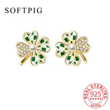 925 Silver Pearl Zircon Clover Stud Earrings Women Minimalist Jewelry