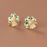 925 Silver Pearl Zircon Clover Stud Earrings Women Minimalist Jewelry