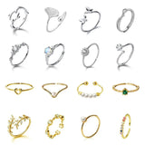 925 Silver Pearl Zircon V Heart Star 14K Ring For Women