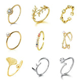 925 Silver Pearl Zircon V Heart Star 14K Ring For Women