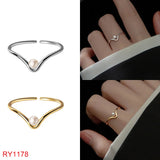 925 Silver Pearl Zircon V Heart Star 14K Ring For Women