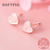925 Silver Pink Heart Stud Earrings Women Minimalist Fine Jewelry Gift