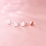 925 Silver Pink Heart Stud Earrings Women Minimalist Fine Jewelry Gift