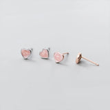 925 Silver Pink Heart Stud Earrings Women Minimalist Fine Jewelry Gift