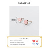 925 Silver Pink Heart Stud Earrings Women Minimalist Fine Jewelry Gift