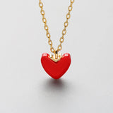 925 Silver Red Enamel Heart Pendant Necklace Romantic Choker For Women