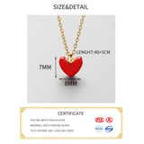 925 Silver Red Enamel Heart Pendant Necklace Romantic Choker For Women