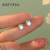 925 Silver Moonstone Stud Earrings for Women Geometric Fine Jewelry