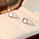925 Silver Moonstone Stud Earrings for Women Geometric Fine Jewelry