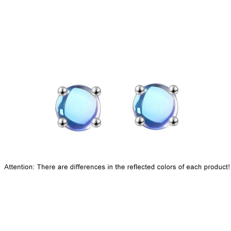 925 Silver Moonstone Stud Earrings for Women Geometric Fine Jewelry