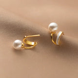 925 Silver Pearl Letter V Stud Earrings Women Fine Jewelry