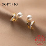 925 Silver Pearl Letter V Stud Earrings Women Fine Jewelry