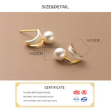 925 Silver Pearl Letter V Stud Earrings Women Fine Jewelry