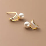 925 Silver Pearl Letter V Stud Earrings Women Fine Jewelry
