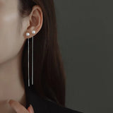 925 Sterling Silver Round Pearl Tassel Stud Earrings for Women