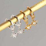 925 Silver Zircon Moon Star Hoop Earrings Geometric Punk Accessories