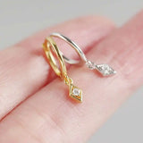 925 Silver Zircon Moon Star Hoop Earrings Geometric Punk Accessories