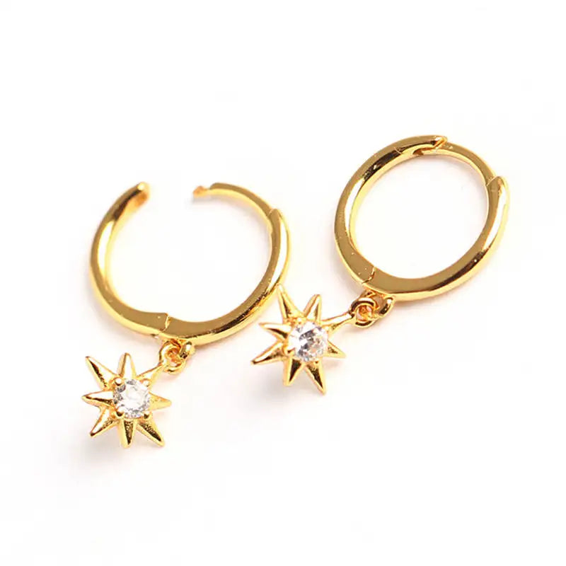 925 Silver Zircon Moon Star Hoop Earrings Geometric Punk Accessories