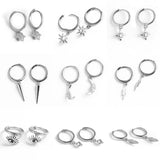 925 Silver Zircon Moon Star Hoop Earrings Geometric Punk Accessories