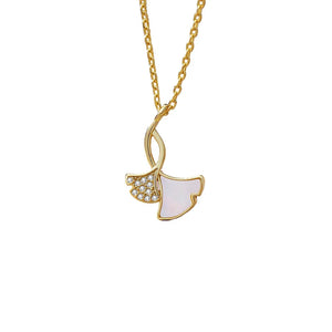 925 Silver Shell Zircon Leaves Pendant Choker Necklace for Women