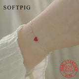 925 Silver Red Enamel Heart Charm Bracelet for Women