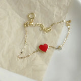 925 Silver Red Enamel Heart Charm Bracelet for Women