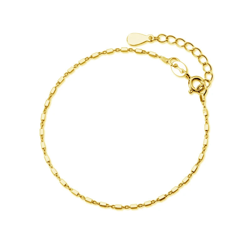 925 Silver Square Bead Chain Bracelet for Women