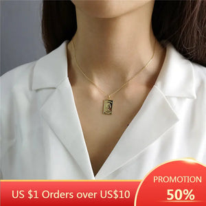 925 Silver Square Queen Portrait Pendant Necklace