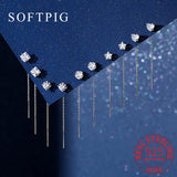 925 Silver Square Star Heart Short Chain Tassel Earrings