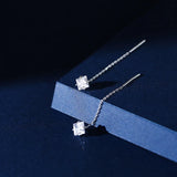 925 Silver Square Star Heart Short Chain Tassel Earrings