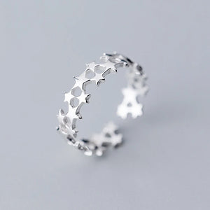 925 Silver Stacked Star Adjustable Ring Classic Fine Jewelry