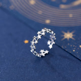 925 Silver Stacked Star Adjustable Ring Classic Fine Jewelry