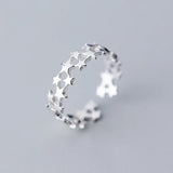 925 Silver Stacked Star Adjustable Ring Classic Fine Jewelry