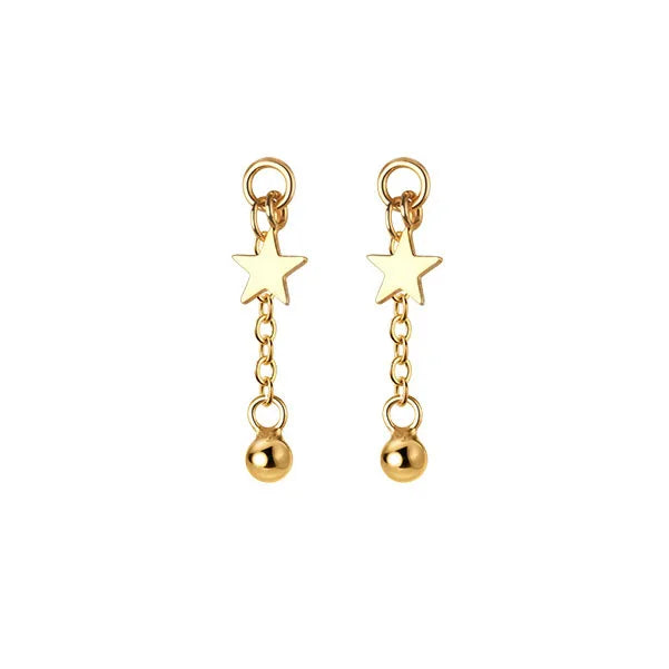 925 Silver Star Bead Tassel Stud Earrings OL Fine Jewelry