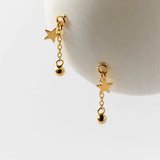 925 Silver Star Bead Tassel Stud Earrings OL Fine Jewelry