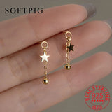 925 Silver Star Bead Tassel Stud Earrings OL Fine Jewelry