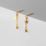 925 Silver Star Bead Tassel Stud Earrings OL Fine Jewelry