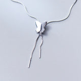 925 Silver Tassel Butterfly Pendant Necklace for Women