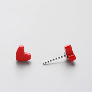 925 Silver Red Resin Heart Stud Earrings for Women Wedding Party Jewelry Gift