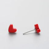 925 Silver Red Resin Heart Stud Earrings for Women Wedding Party Jewelry Gift