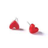 925 Silver Red Resin Heart Stud Earrings for Women Wedding Party Jewelry Gift